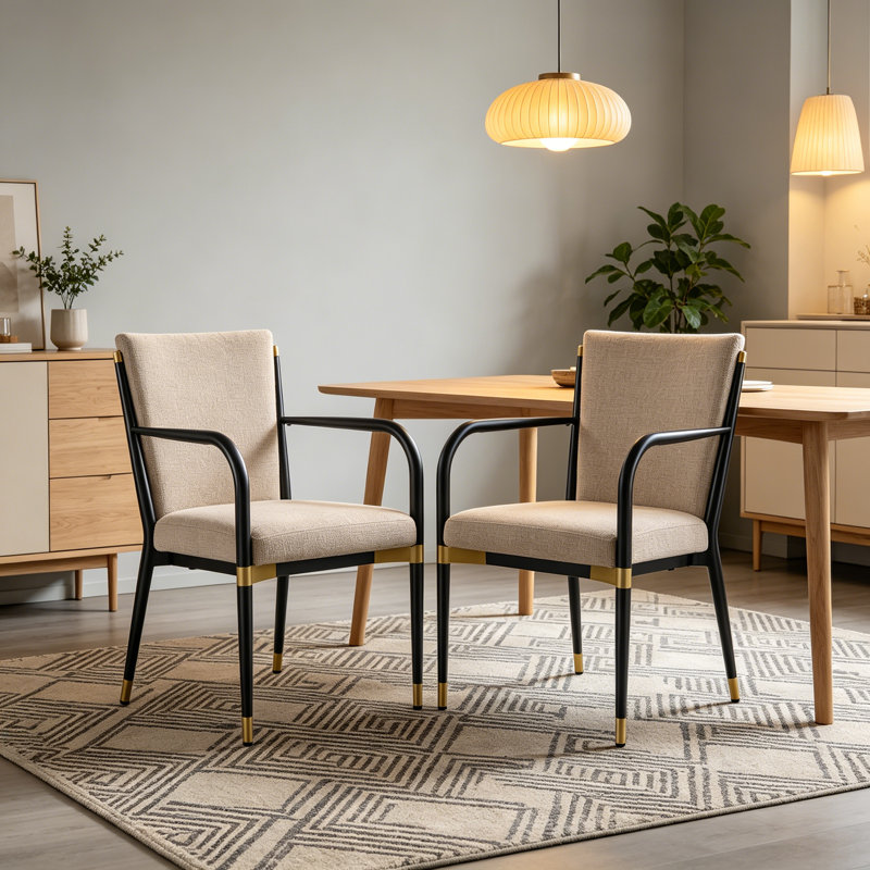 Ensemble de 2 chaises avec accoudoirs rembourrés et chaises de salle à manger ergonomiques avec cadre en bois massif, Brown