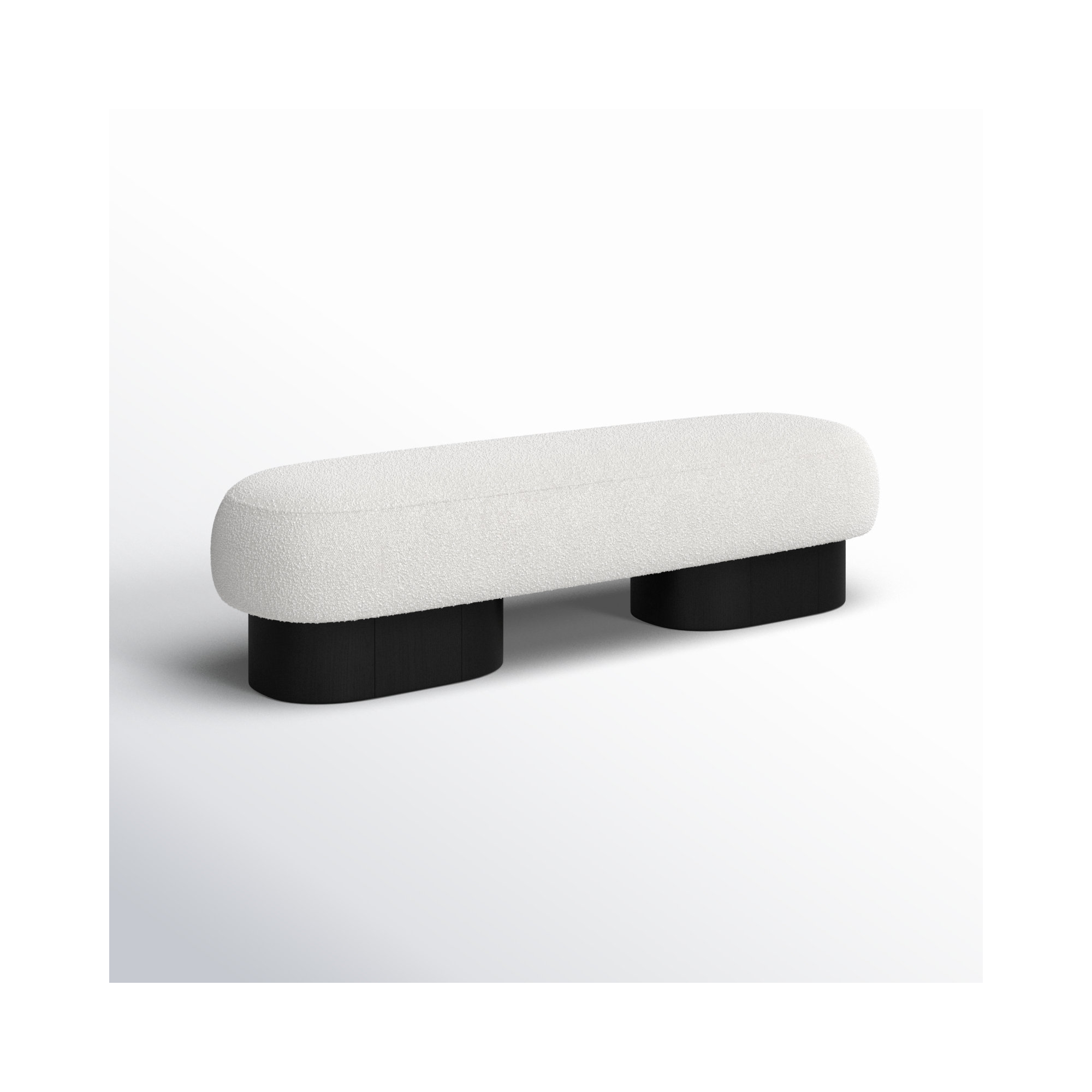 Denyer Boucle Fabric Upholstered Bench, Cream Boucle Fabric, Black