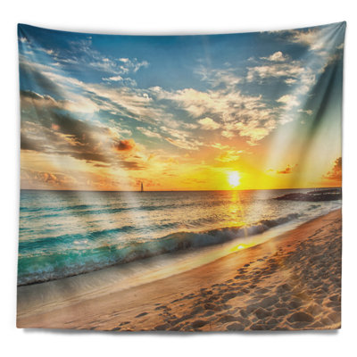 Tapisserie paysage marin sur la plage blanche de l'île de la Barbade