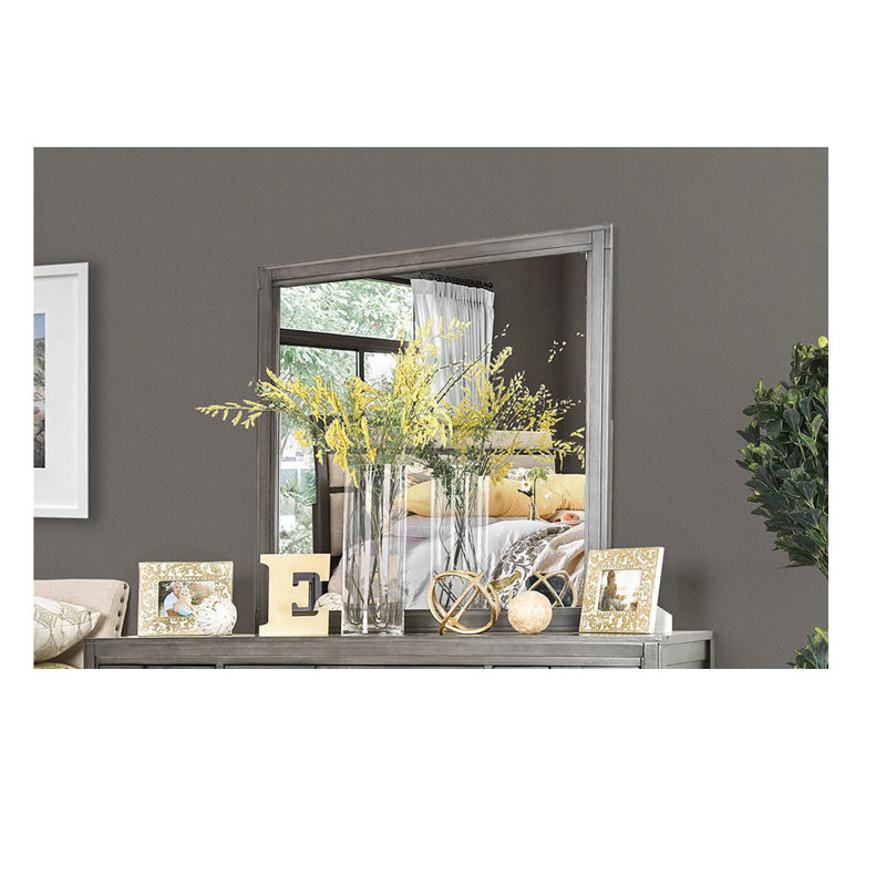Brooten Wood Rectangle Wall Mirror, Gray