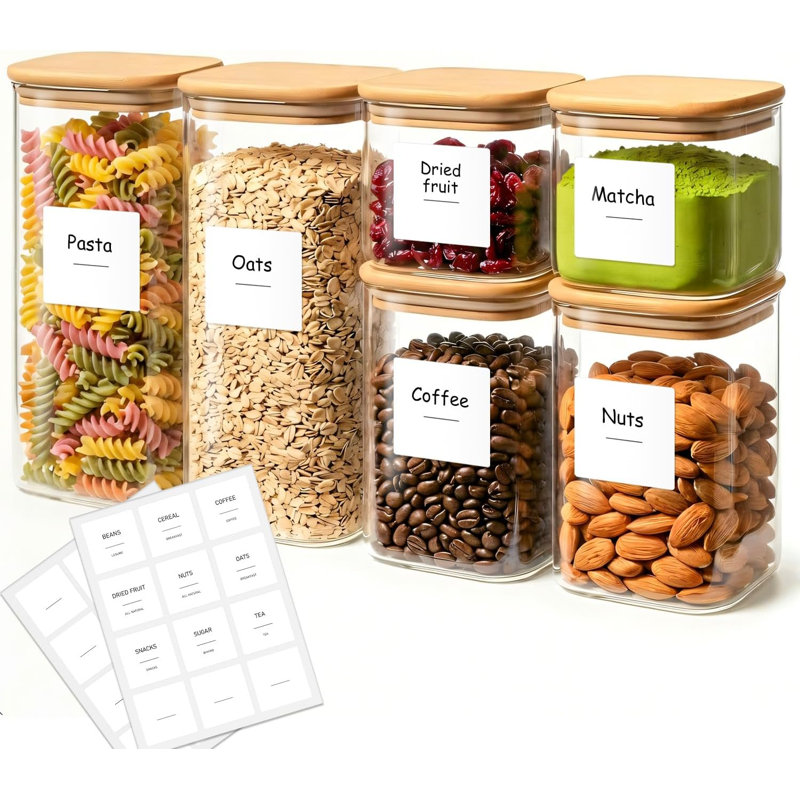 6-Pack Square Glass Pantry Storage Containers With Lids