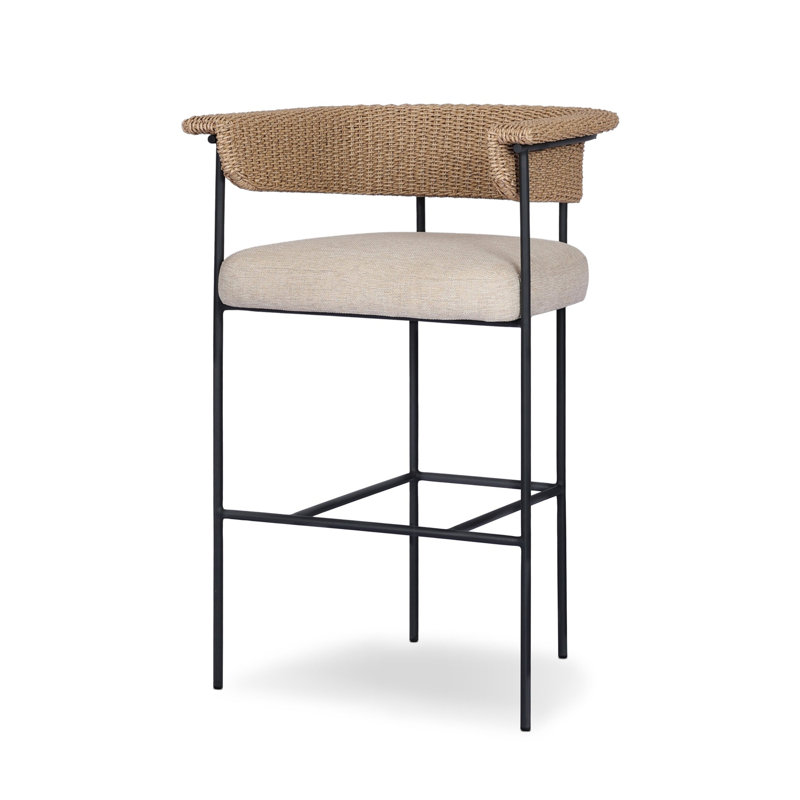 Carrie Outdoor Bar Stool, Beige, 30", Brown