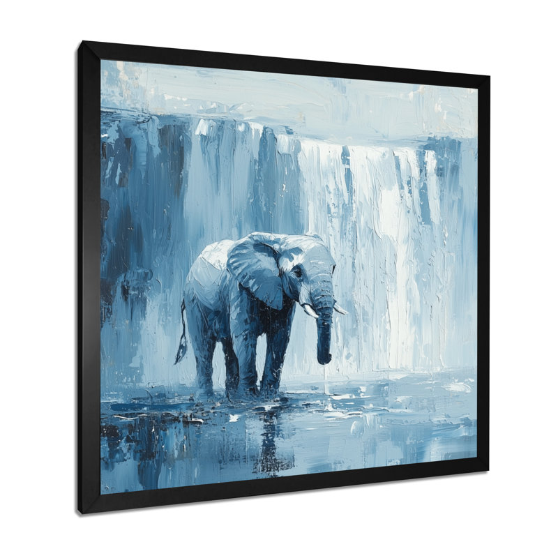 Harbaugh, éléphant monochrome et la chute d'eau II - éléphant, art mural, H 16 po x l 16 po, Noir