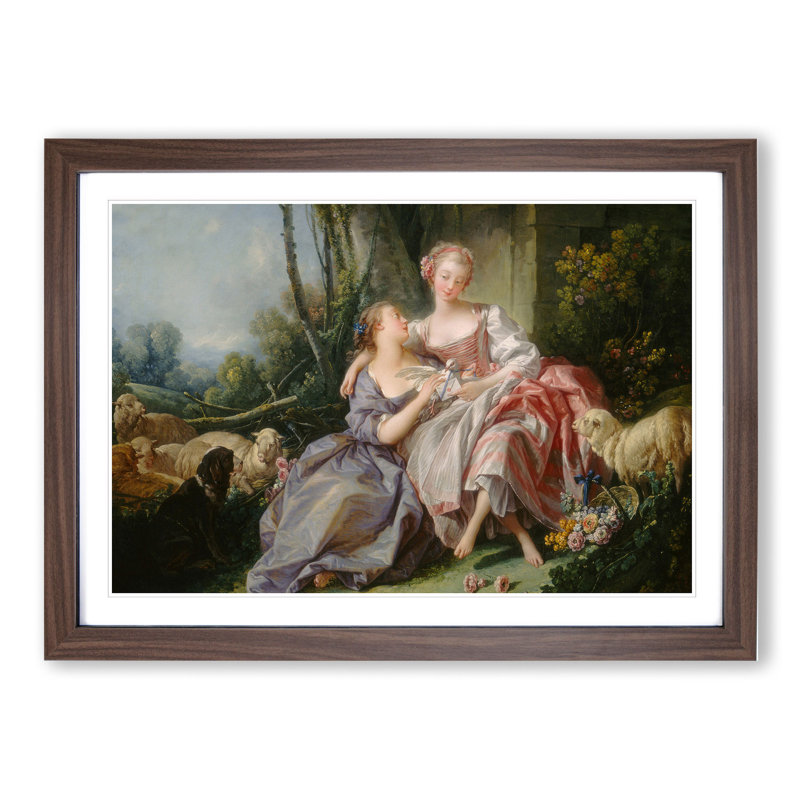 The Love Letter by Francois Boucher - Picture Frame Painting, Walnut Framed, 36cm H x 48cm W x 2cm D