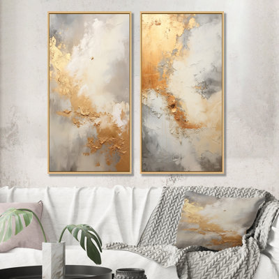 Minimalisme beige et or - tempêtes - ensemble de 2 reproductions d'art mural tempêtes