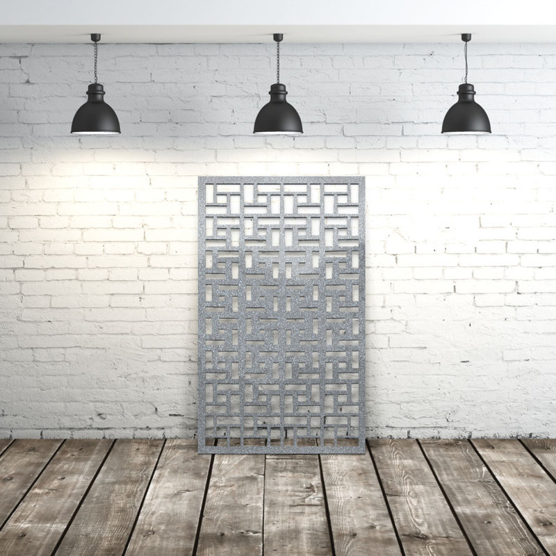 Panneau d'intimité géométrique en aluminium brique découpé au laser - Art mural extérieur thermolaqué en métal, paravent de clôture décoratif pour clôture de jardin