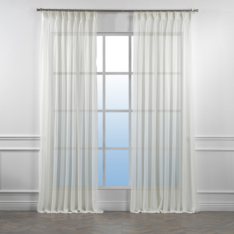 Silk Crep Sheer Pinch Pleated Custom Made Extra Long & Extra Width Single Panel Curtain, 130cm Width x 500cm Drop, Off-White
