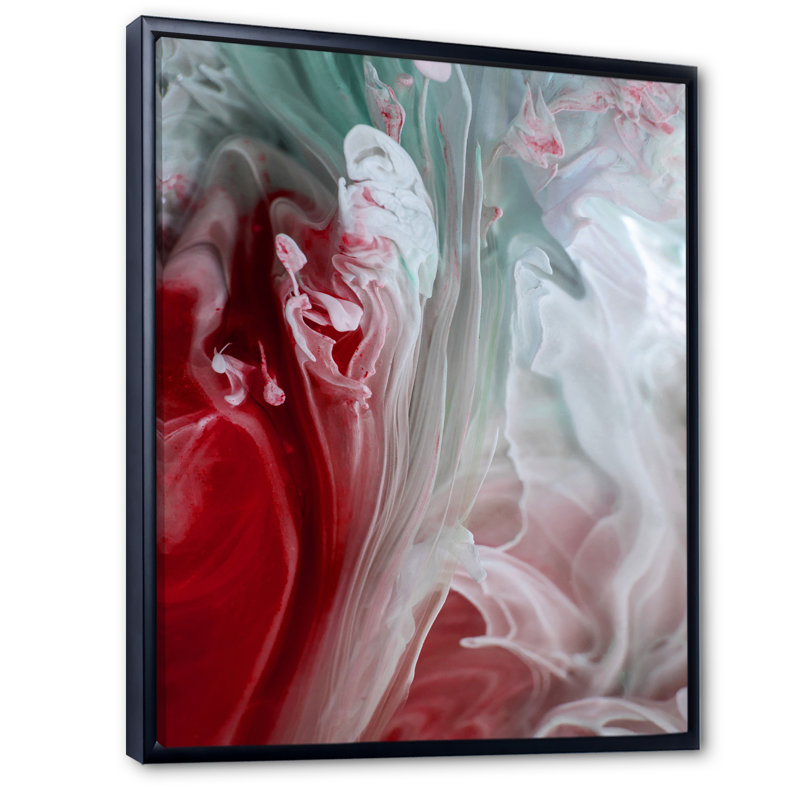 Art mural liquide en rouge et vert - décoration murale moderne en toile, H 36 po x l 24 po x P 1 po, Cadre flottant noir