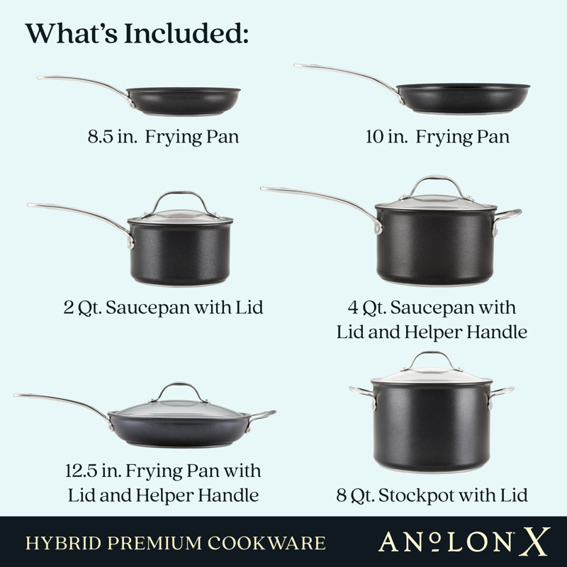 Anolon X Hybrid Nonstick Cookware Induction Pots and Pans Set, 10 Piece