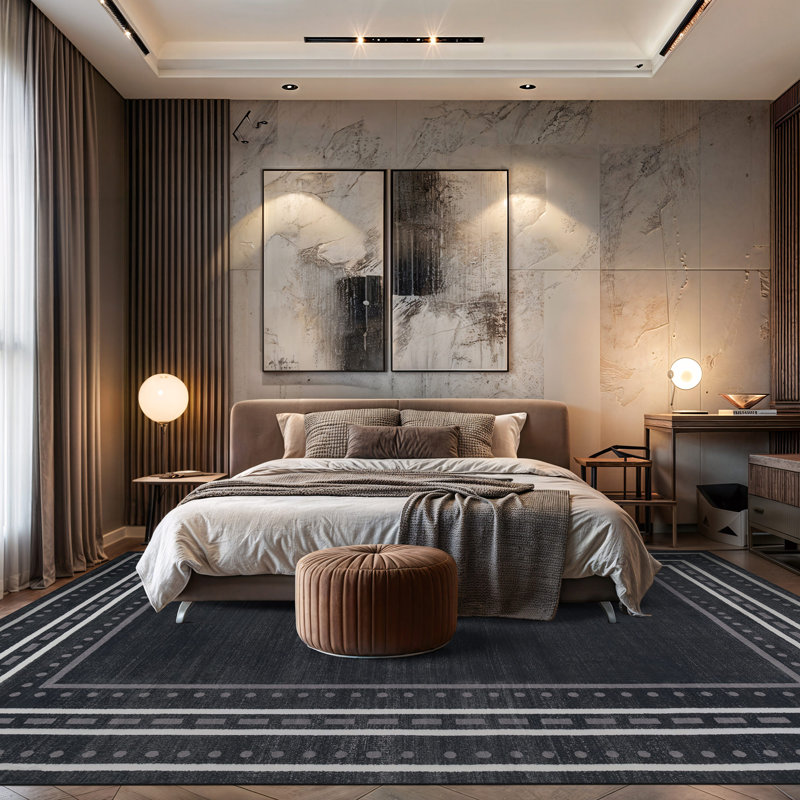 Tapis noir antidérapant à revers pointillé lavable à la machine, 9 pi x 12 pi