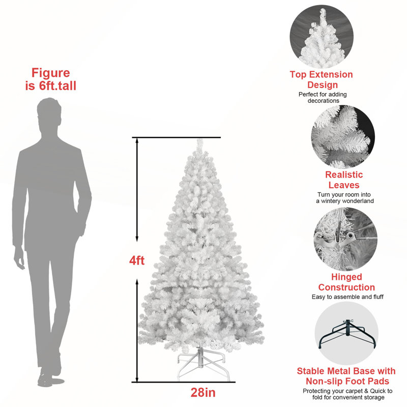 Arbre de Noël blanc de 9 pi avec fil mémoire, 1910 pointes, conception à charnières pour un assemblage facile et une apparence complète