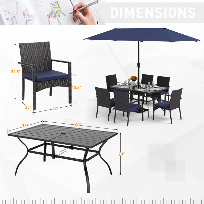 Alyah 6 - Person Patio Dining Set with Rectangular Table , Cushions Included
