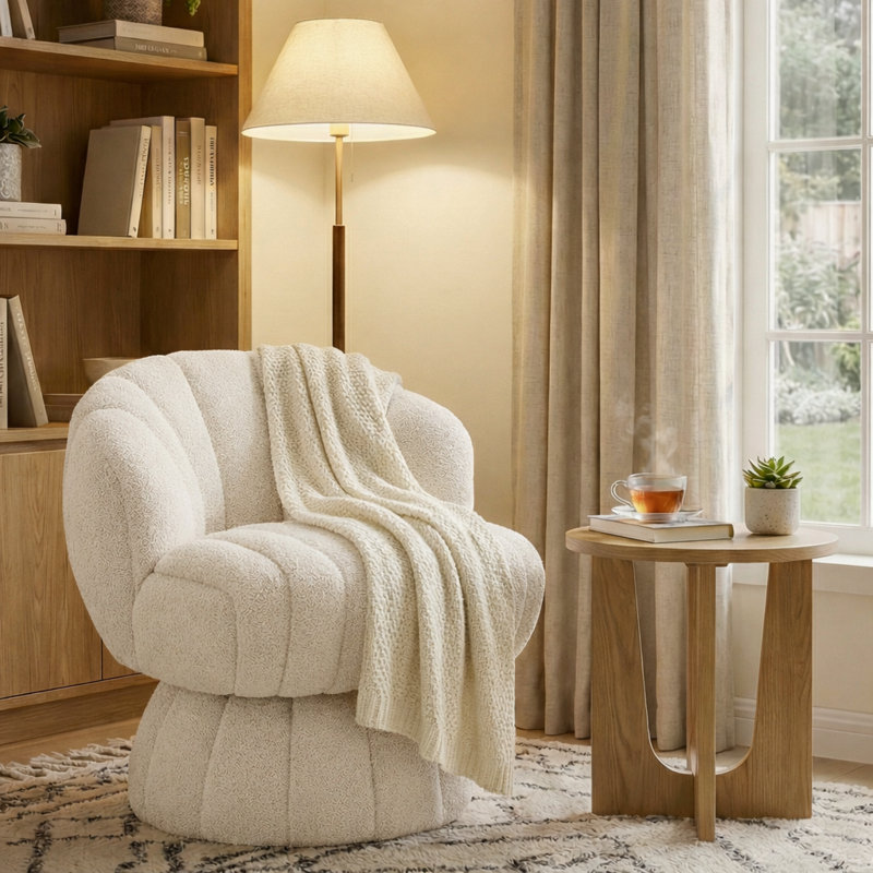 Chaise de meuble-lavabo pivotante rembourrée avec coussin, Beige