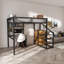 Espace - Lit mezzanine de taille efficace avec tablettes ouvertes, station de charge et design, noir conçu en métal massif
