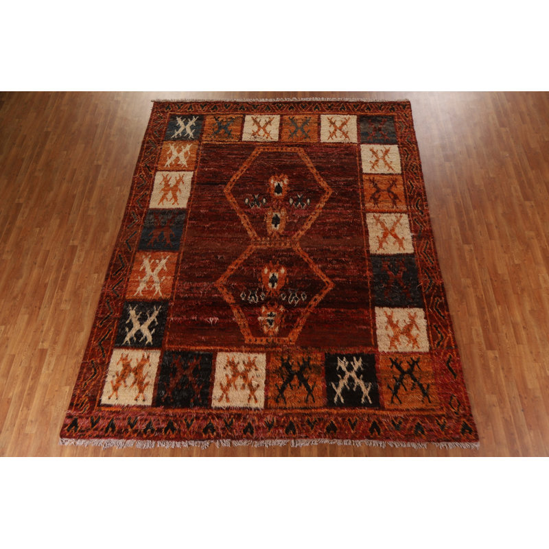 Tapis rouille en laine noué à la main de conception unique 9 pi 5 po x 11 pi 10 po New Age