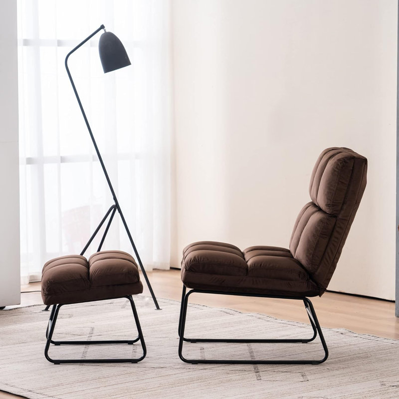 Varrian 2 Set Accent Chair with Ottoman, Velvet Modern Metal Legs, Club Chair Lounge Sofa Couch, Brown Velvet