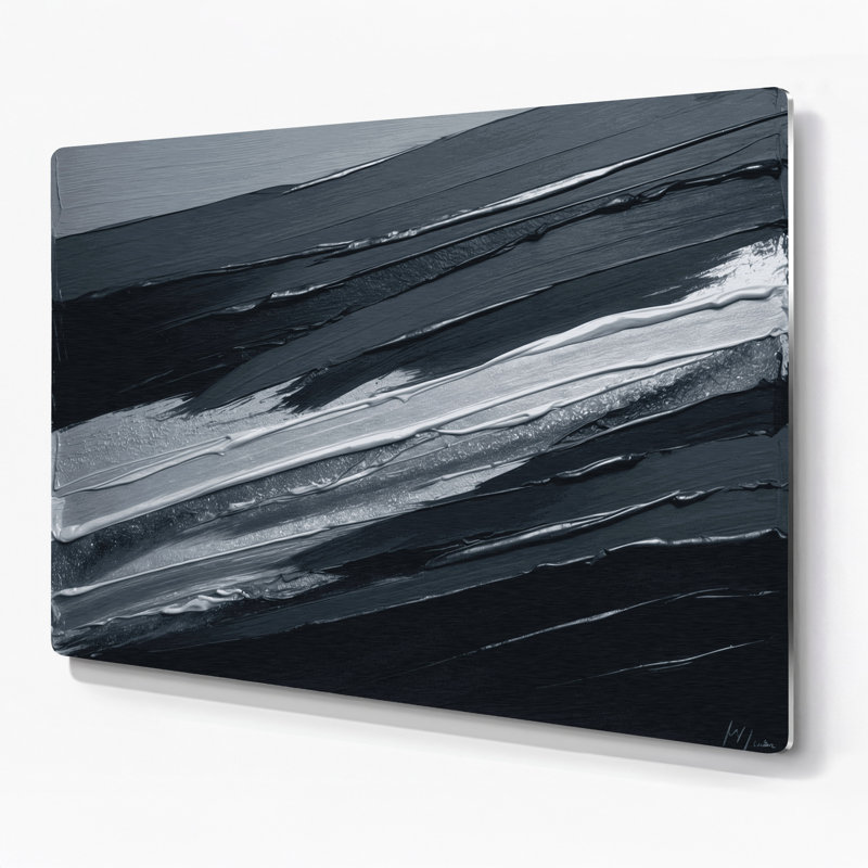Art mural horizontal rayé gris foncé en métal gris argenté, H 11 po x l 14 po