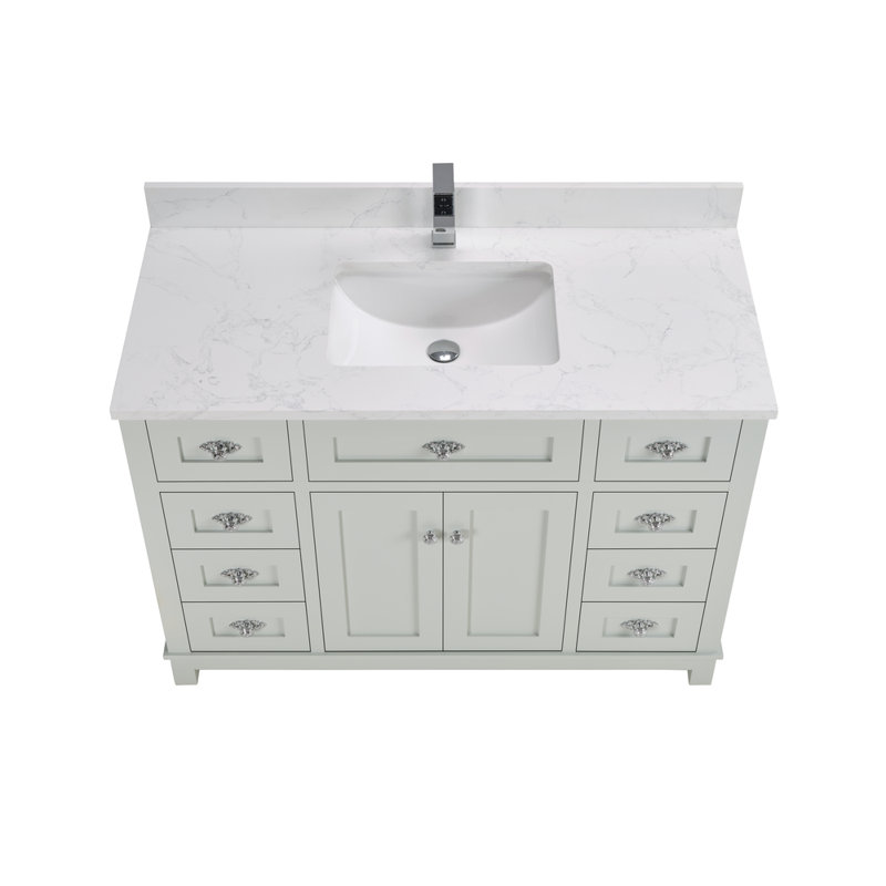 48" Solid Wood Sink Vanity With 1' Artificial Stone Top, Silver Strand, Polished Chrome