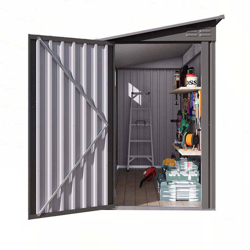 Durable de 9 pi à 9 pi avec abri de jardin, fenêtre en métal avec toit incliné, 2 évents et 1 porte latérale ouverte pour le rangement extérieur