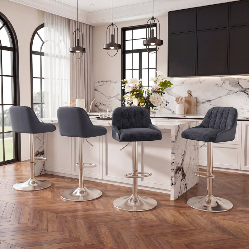 Swivel Upholstered Counter Stool with Metal Frame, Blue