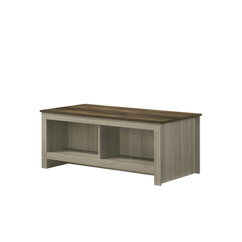 Table basse en chêne gris de 43 po Nyla avec tablettes ouvertes à l'avant et à l'arrière