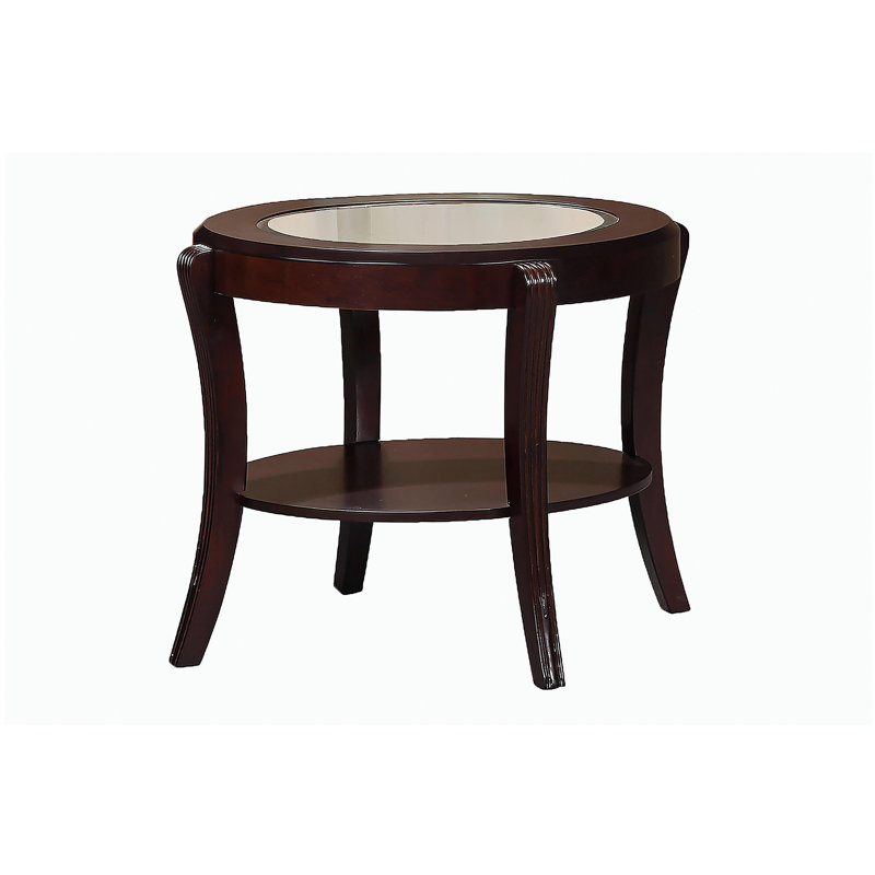 Table de bout espresso / cerisier foncé 1 pièce avec tablette de rangement en verre trempé de 5 mm sous la table