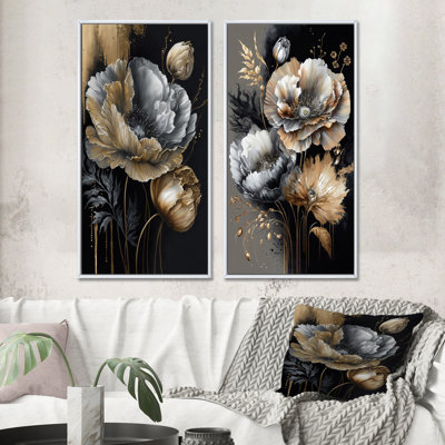 «Golden Gothic Floral Bouquet», 2 pièces sur toile