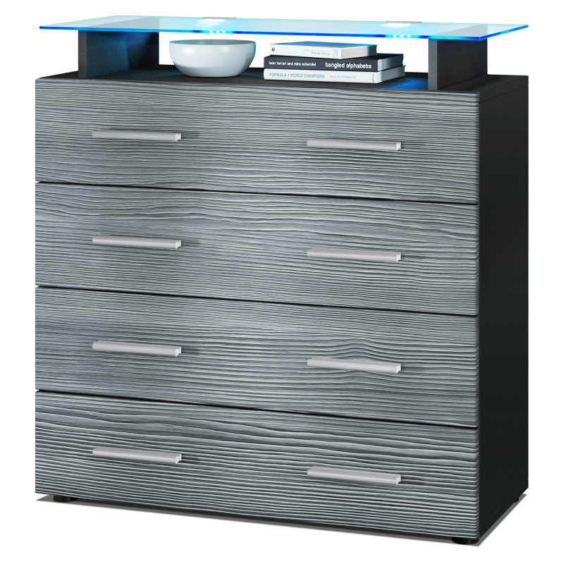 Mazur 4 Drawer 76cm W Chest, Black/Avola Anthracite, With LED