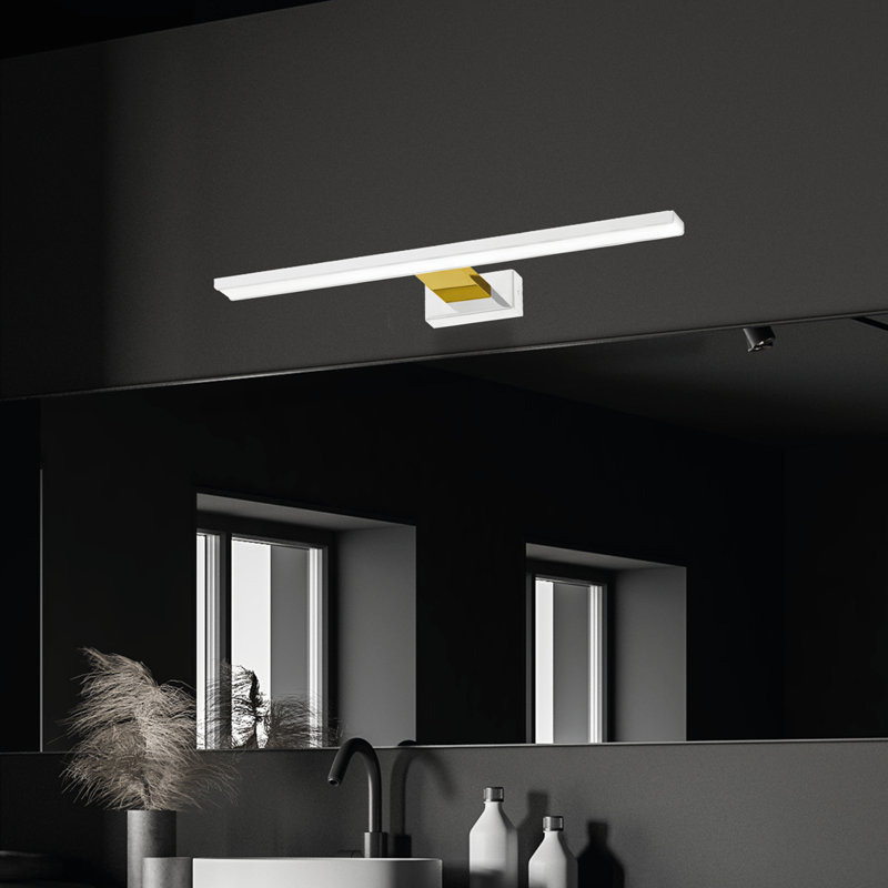 Shine Steel LED Armed Sconce, White/Gold, 4cm H x 60cm W x 12cm D