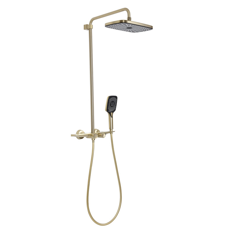 Système de douche mural complet thermostatique avec bec de baignoire, Or brossé