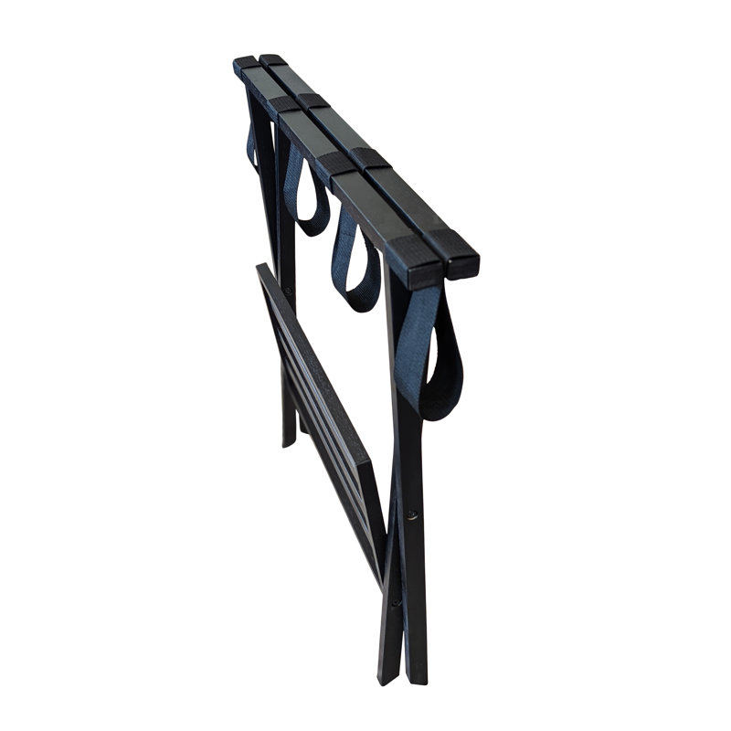 Brushed Black Bamboo Folding Luggage Rack with Shelf