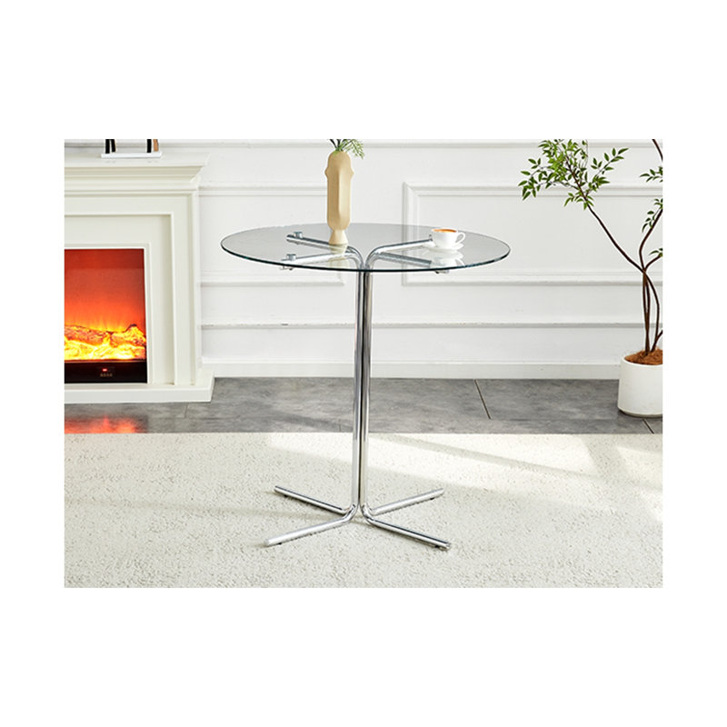 36" Round Tempered Glass Bar Table with Silver Chrome Four-Claw Base, Silver