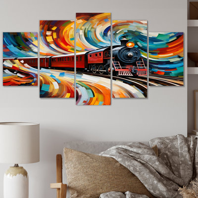 «Abstract Train Whirling Momentum» - Décoration murale transport - 5 panneaux