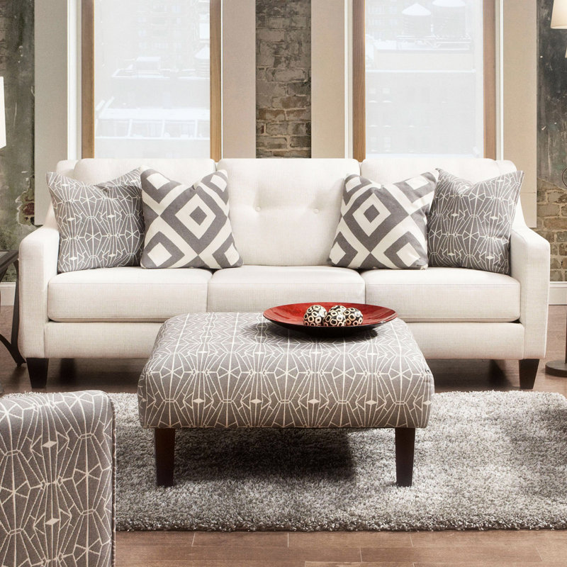 Carré contemporain avec revêtement à motif triangulaire, mousse haute densité, finition neutre, L 36 po x l 36 po H 17 po, support pour les pieds du milieu, 1 pièce