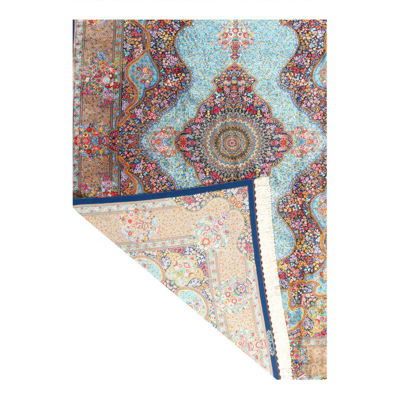 Multi Colour Fine Hand knotted Pure silk Persian Qum Rug 7'11'' X 11'7''