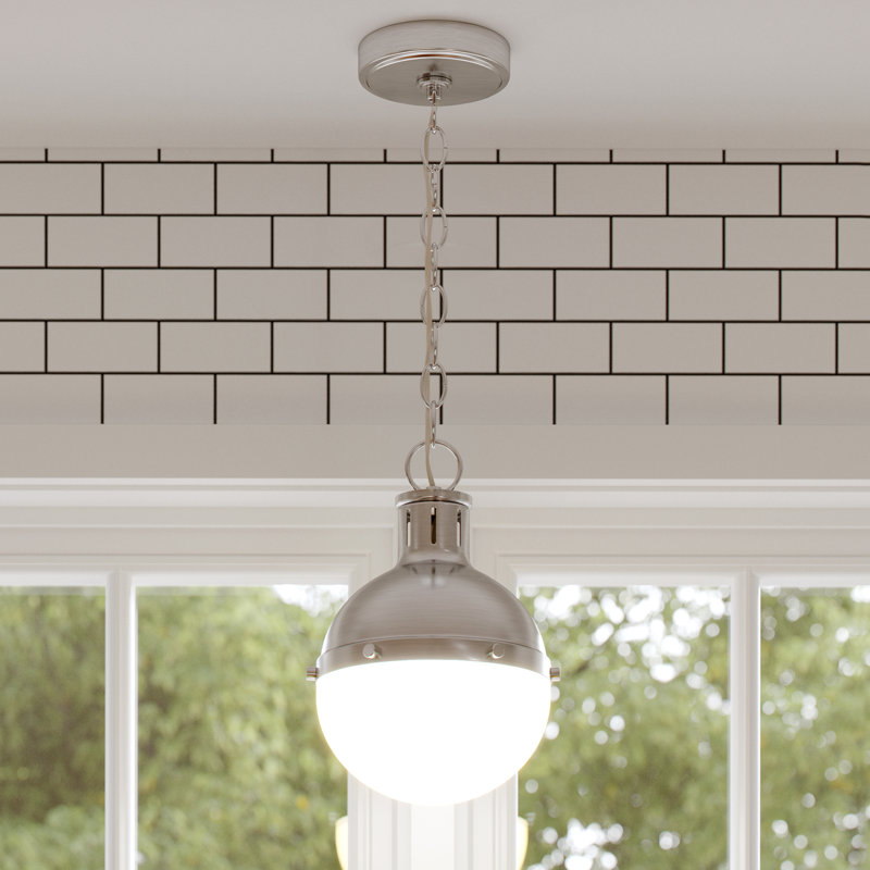 Luminaire suspendu sphérique unique à 1 lumière Geoffrey, Non, H 11,63 po x l 8,13 po x P 8,13 po, Nickel ancien brossé