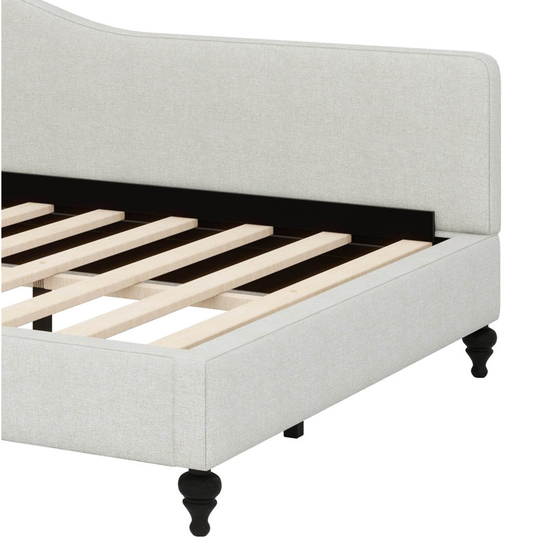 Lit de jour chic en L en forme de L sur pieds en bois massif, Beige, Lit double