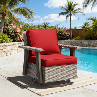 Polyethylene (PE) Wicker Wicker Outdoor Swivel Chairs Set with Red Cushion