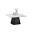 Table basse carrée de style contemporain avec plateau en faux marbre et base en tambour