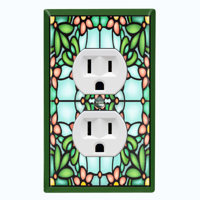 Metal Light Switch Plate Outlet Cover (Stained Glass Colourful Flower Print - Single Toggle)