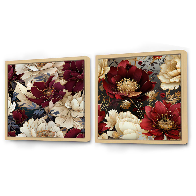 Vannatta - Ensemble de 2 collages floraux carrés, Cadre flottant brun, H 36 po x l 73 po