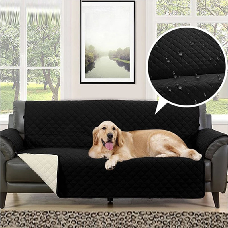 Housse pour fauteuil à coussins carrés en boîte matelassée imperméable Demonte, Noir
