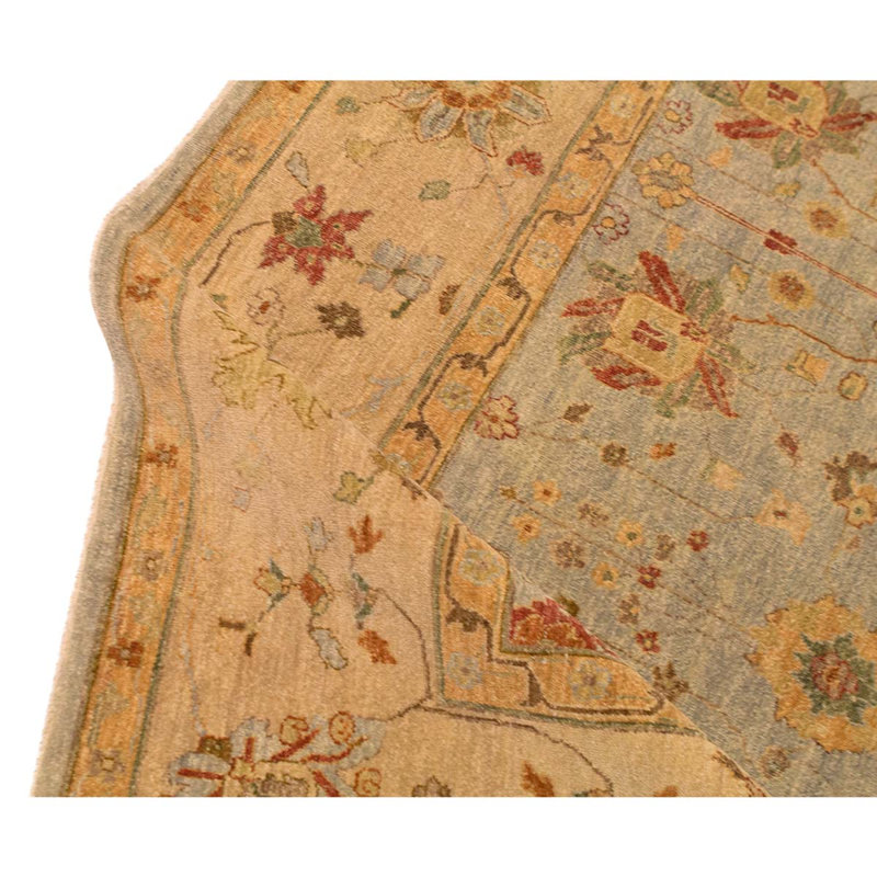 Tapis bleu / ivoire noué à la main de conception unique 8 pi 11 po x 12 pi 5 po