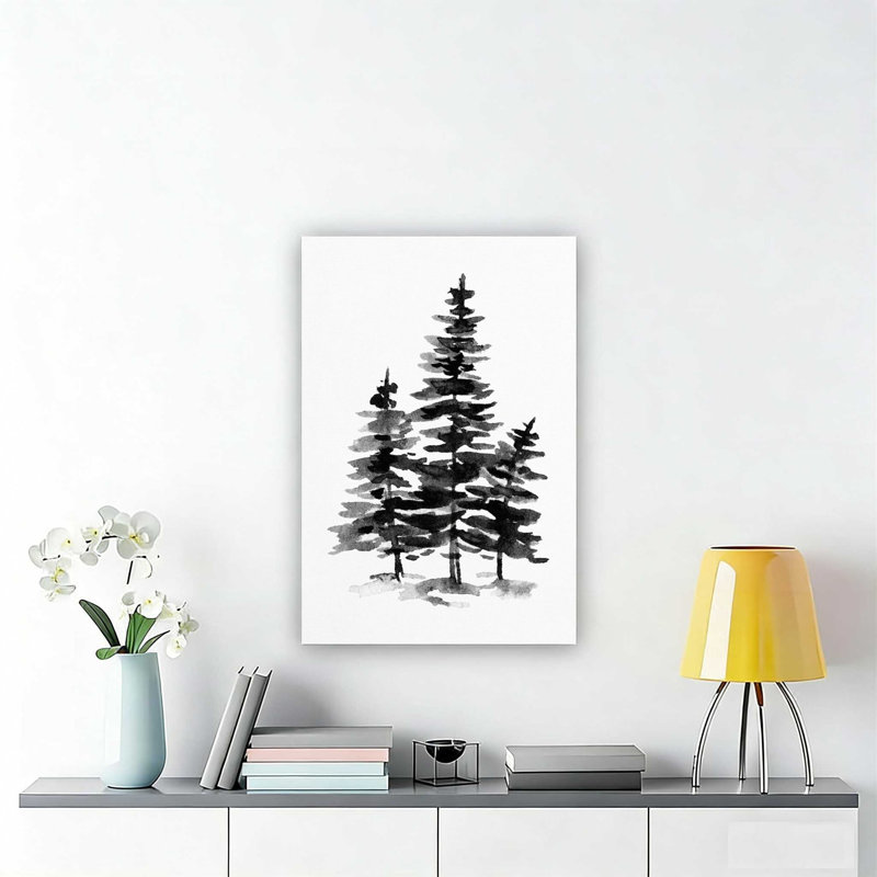 Décoration murale minimaliste en pin noir blanc forêt, 12 x 18