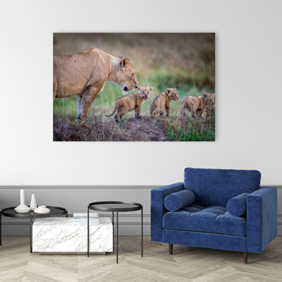 Lioness And Cubs Abstract Contemporary Cat Lion Animal Landscape Wall Art Print by Jeffrey C. Sink - 1 Piece Wrapped Canvas Wall Art
