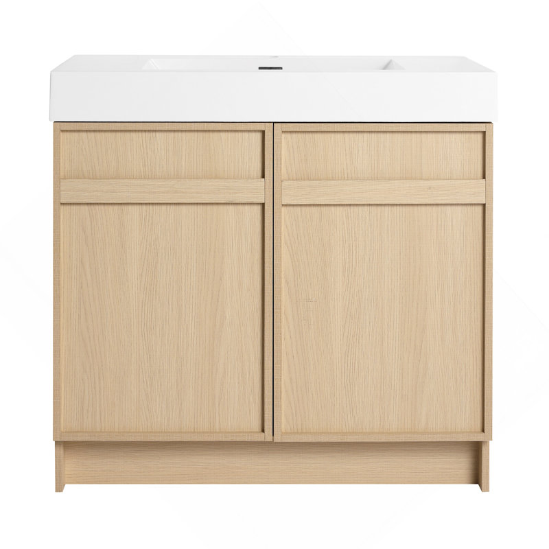 Meuble-lavabo sur pied 36 po avec lavabo en résine blanche et 2 portes d'armoire à fermeture en douceur, 36"