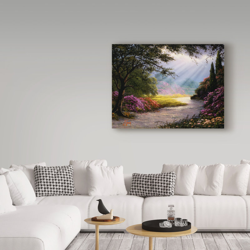 Fikes «Garden Scene 2», reproduction de peinture à l'huile sur toile tendue, H 24 po x l 32 po