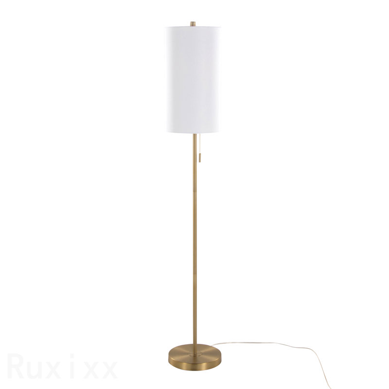62" Contemporary Metal Floor Lamp In Gold Metal With White Linen Shade From Grandview Gallery By Lumisource, Gold