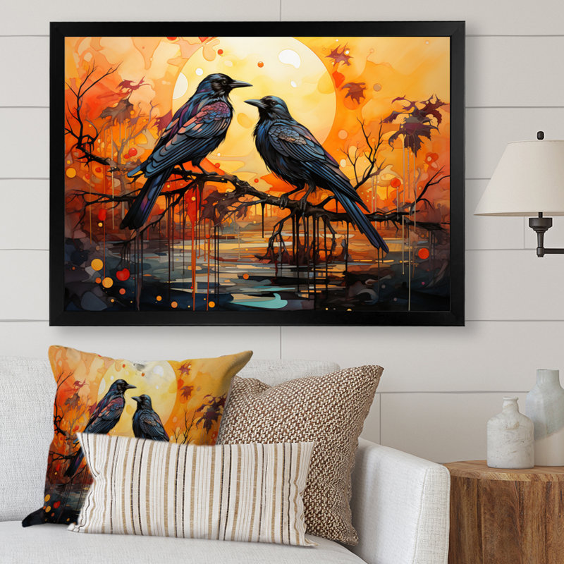 Crow Regal Renaissance II sur impression sur toile, H 16 po x l 32 po x P 1 po, Cadre simple noir