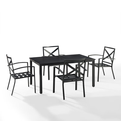 Halles 4 - Person Steel Patio Dining Set Umbrella Hole Included Rectangular Table with Cushions Included